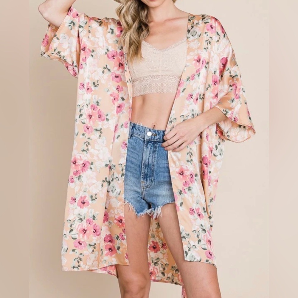 💥Gypsies & Moondust Boho Kimono Cover Up Duster Cardigan Floral Print M